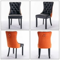 Aukfa csúcskategóriás kárpitozott étkezőszékek 2, modern, tufed, szilárd fa oldalsó szék, körömfejű díszítéssel - fekete narancs