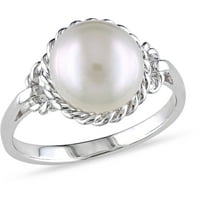 Fehér kerek tenyésztett édesvízi gyöngy sterling ezüst koktélgyűrű
