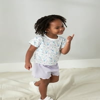Modern pillanatok: Gerber Baby & Toddler Girl rövid ujjú felsők és papírzsák rövidnadrág-készlet, 4 darab