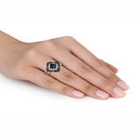 1- Carat T.W. Fekete -fehér gyémánt sterling ezüst halo koktélgyűrű