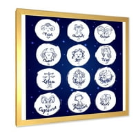 Designart 'Zodiac diagram és jelek a kéken' Modern keretes művészeti nyomtatás