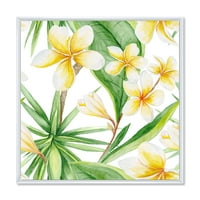 Designart 'Sárga virágok és trópusi lombozat x' Hagyományos keretes vászon fali művészet