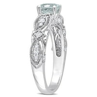 A Miabella női CT Aquamarine fehér zafír gyémánt akcentus 10KT fehérarany vintage gyűrű