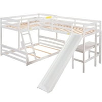Aukfa hármas emeletes ágyak iker teljes, fa alakú ágykeret csúszdával és polcokkal gyerekek hálószobához, fehér