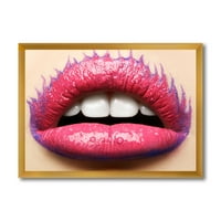 Designart 'Gyönyörű nő ajkak rózsaszín rúzsgal' Modern keretes művészeti nyomtatás