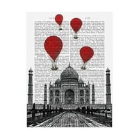 Védjegy Szépművészet 'Taj Mahal és vörös hőlégballonok' vászonművészete Fab Funky