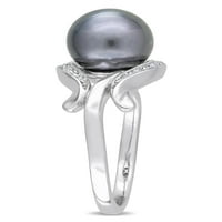 Fekete tahiti gyöngy és gyémánt-accent 14 kt fehérarany koktélgyűrű