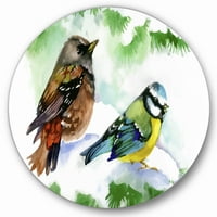 Designart 'erdei madarak ülve havas fenyő ágon ülés' Hagyományos körfém fali művészet - 11 -es korong