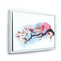 Designart 'rózsaszín madár ül a cseresznye ágon' hagyományos keretes vászon fali művészet nyomtatás