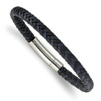 Primal acél rozsdamentes acél, csiszolt fekete és kék fonott bőr karkötő