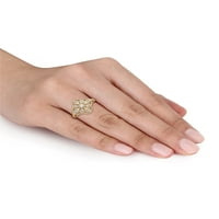 Gyémánt akcentus 10KT sárga arany vintage lóhere gyűrű