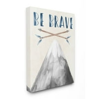 A Stupell Industries Inspiráló Brave Text Mountain nyilak szürke kék vászon fali művészete, Daphne Polselli, 30 40
