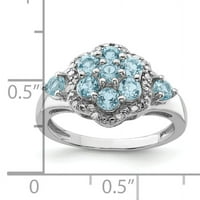 Primal ezüst sterling ezüst ródium gyémánt és világos svájci kék topaz gyűrű