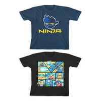 Ninja fiúk logó és képregény grafikus pólók 2 csomag, méret 4-18