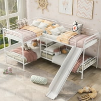 Twin L alakú emeletes ágy gyerekeknek - csúszdával és létrával - fém quad prémium ikerágy tizenéves felnőttek számára - hálószoba