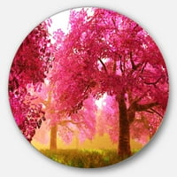 Designart 'Titokzatos Red Cherry Blossoms' Disc nagy tájfém kör falfestmény