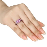 Miabella női 3- Carat T.G.W. Ovális vágás rózsaszín zafír sterling ezüst háromkő gyűrű